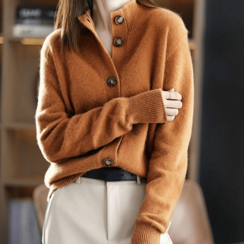 Cardigan Womens Button Up Stand Collar Soft Knit Long Sleeve Relaxed Fit - image 2