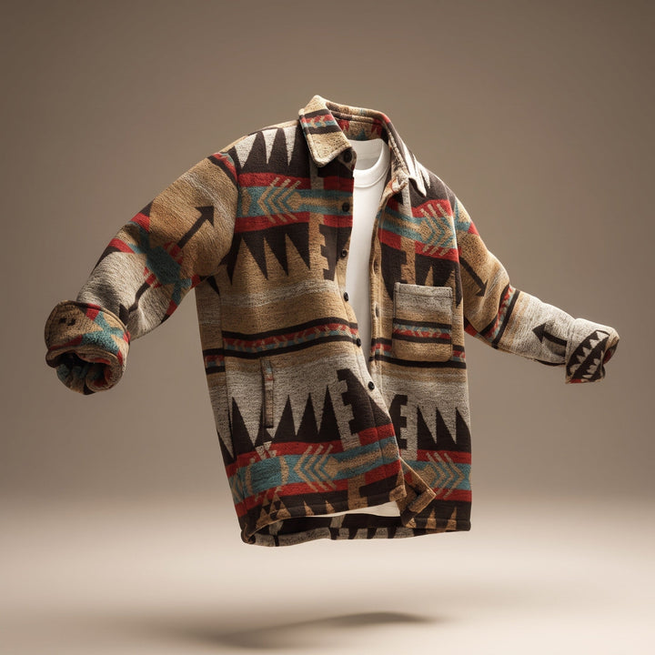 Shacket Mens Aztec Pattern Button Through Chest Pocket Relaxed Fit Brushed Layering - image 1