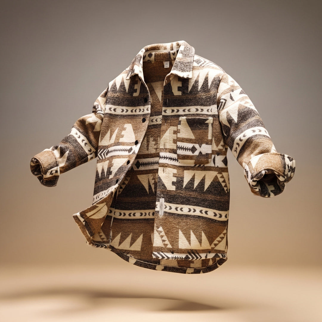 Shacket Mens Aztec Pattern Button Through Chest Pocket Relaxed Fit Brushed Layering - image 5