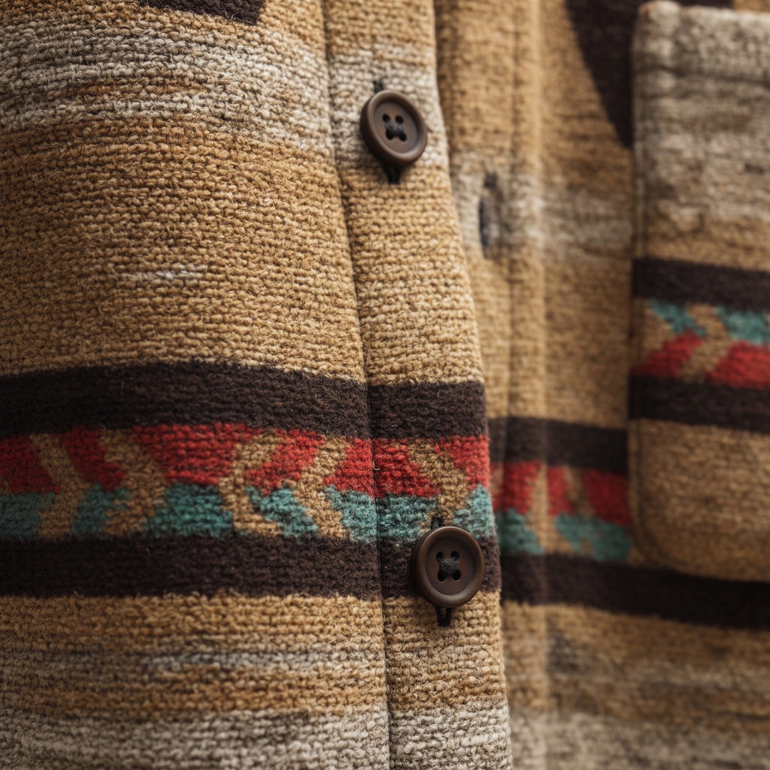 Shacket Mens Aztec Pattern Button Through Chest Pocket Relaxed Fit Brushed Layering - image 3