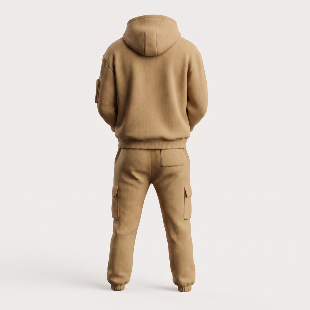 Tracksuit Set Mens Half Zip Hoodie Cargo Joggers Two Piece Drawstring Relaxed Fit - image 3