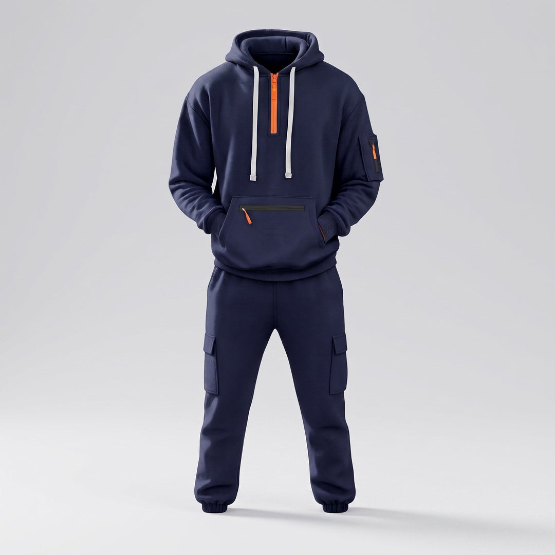 Tracksuit Set Mens Half Zip Hoodie Cargo Joggers Two Piece Drawstring Relaxed Fit - image 8