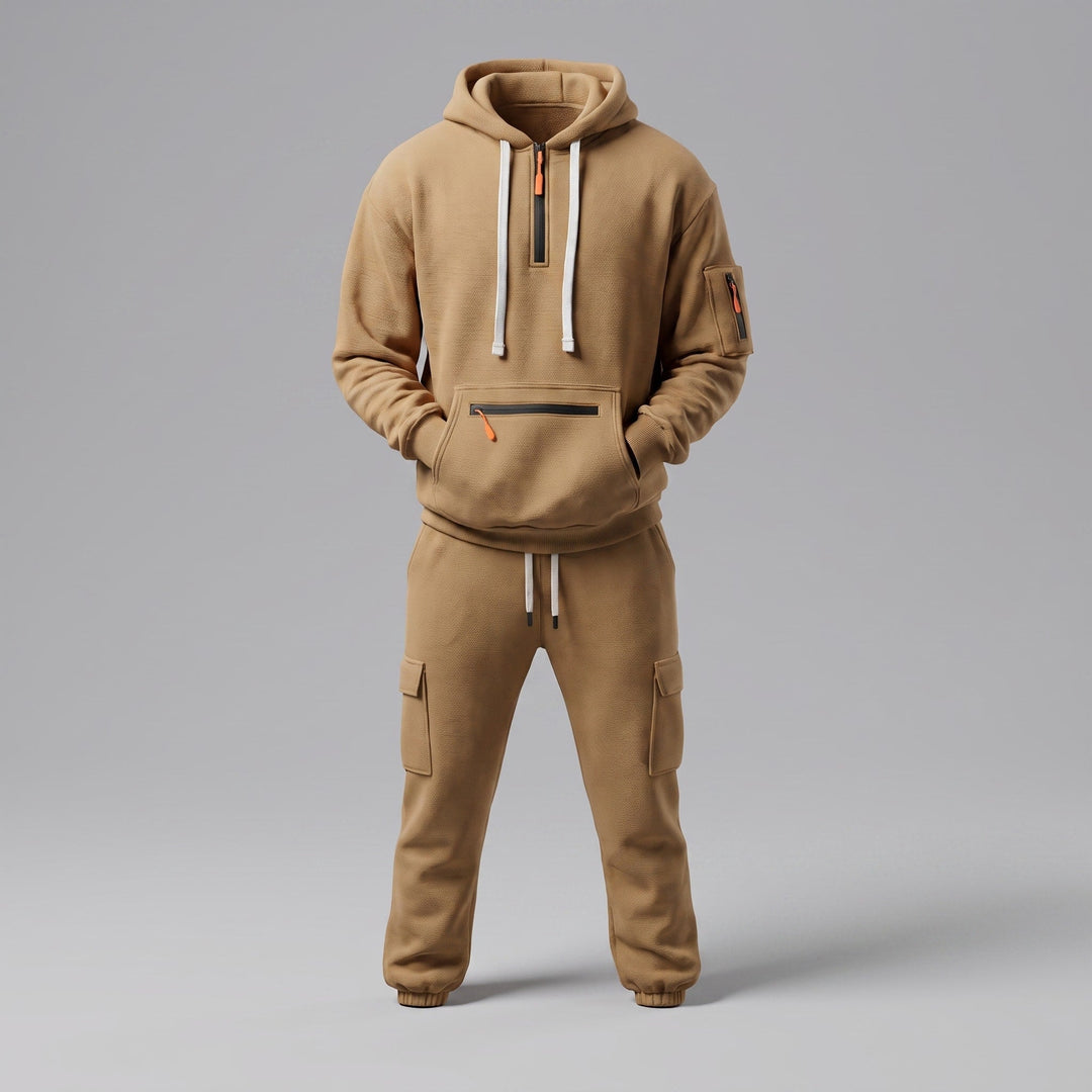 Tracksuit Set Mens Half Zip Hoodie Cargo Joggers Two Piece Drawstring Relaxed Fit - image 1