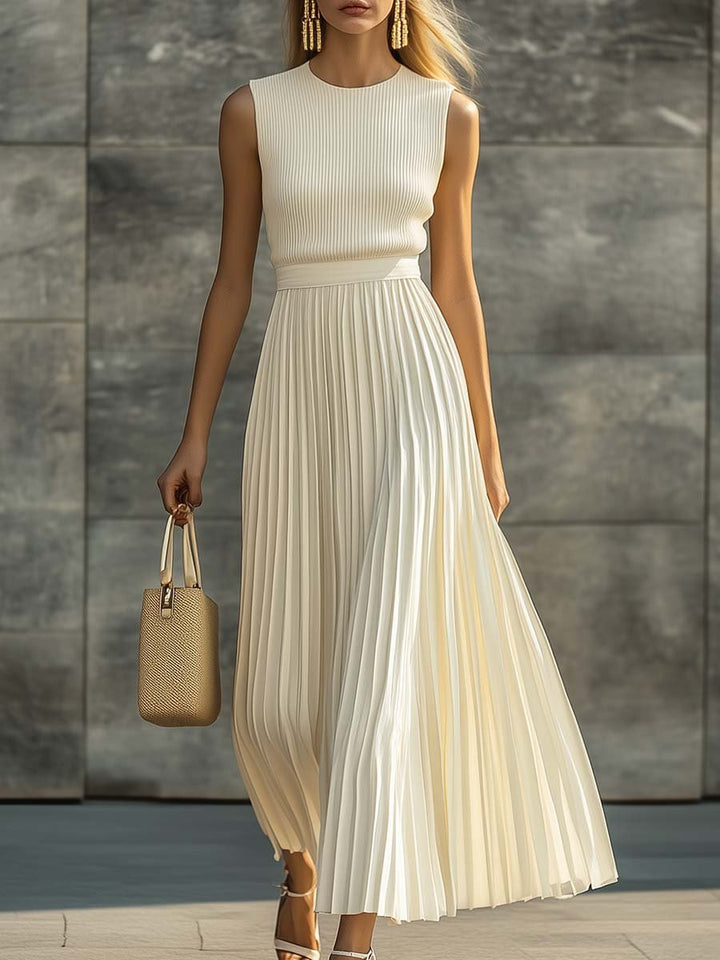 Maxi Dress Womens Knit Bodice Pleated Chiffon Sleeveless