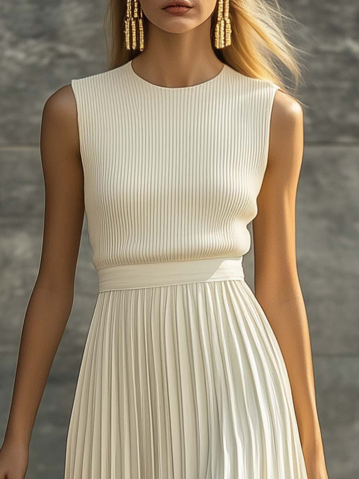 Maxi Dress Womens Knit Bodice Pleated Chiffon Sleeveless