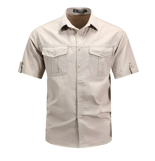 Cargo Shirt Mens Short Sleeve Utility Flap Chest Pockets Roll Up Tabs Cotton Blend - image 2