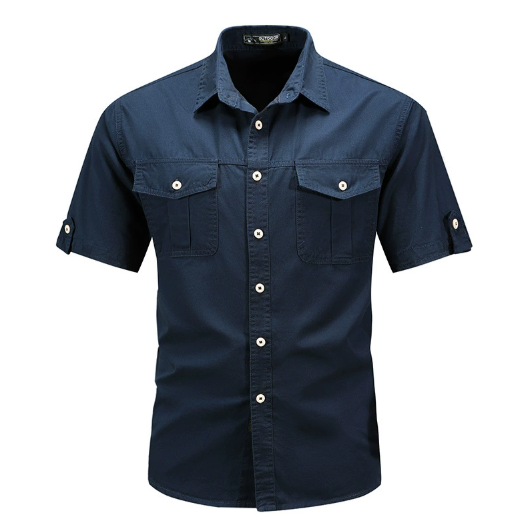Cargo Shirt Mens Short Sleeve Utility Flap Chest Pockets Roll Up Tabs Cotton Blend - image 3