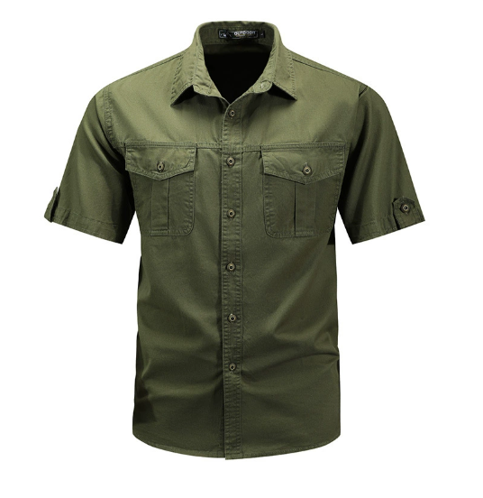 Cargo Shirt Mens Short Sleeve Utility Flap Chest Pockets Roll Up Tabs Cotton Blend - image 4