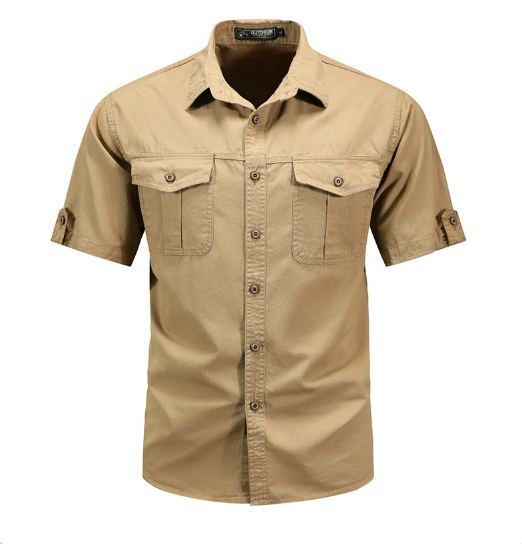 Cargo Shirt Mens Short Sleeve Utility Flap Chest Pockets Roll Up Tabs Cotton Blend - image 5