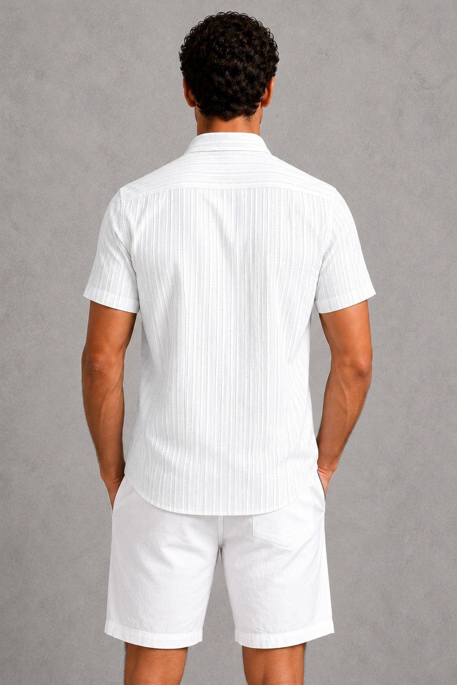 Short Sleeve Shirt Mens Textured Stripe Cotton Blend Button Up Relaxed Fit Holiday - image 2