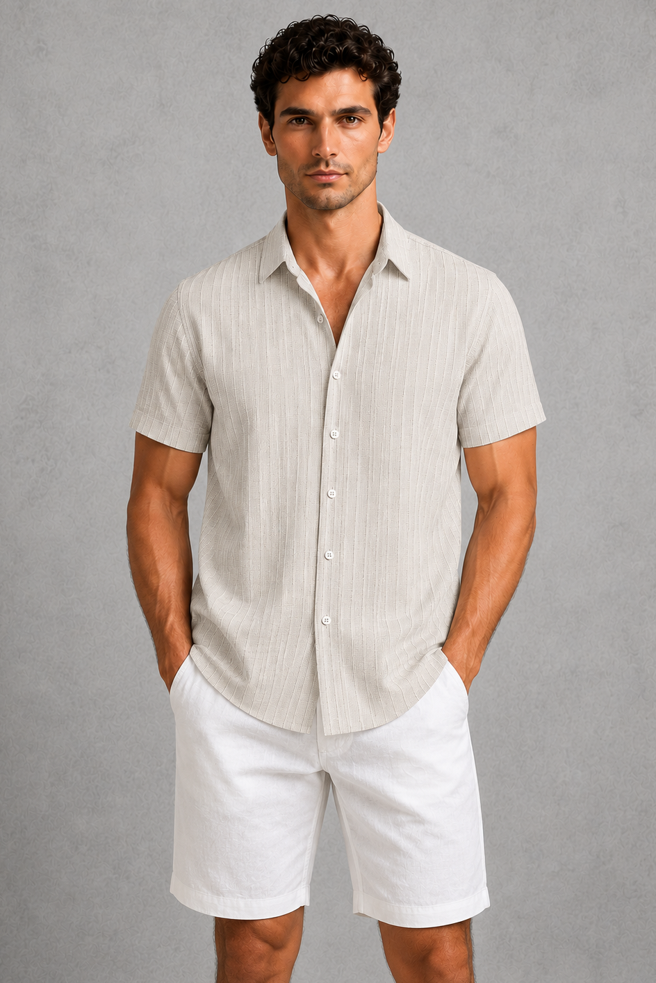 Short Sleeve Shirt Mens Textured Stripe Cotton Blend Button Up Relaxed Fit Holiday - image 8