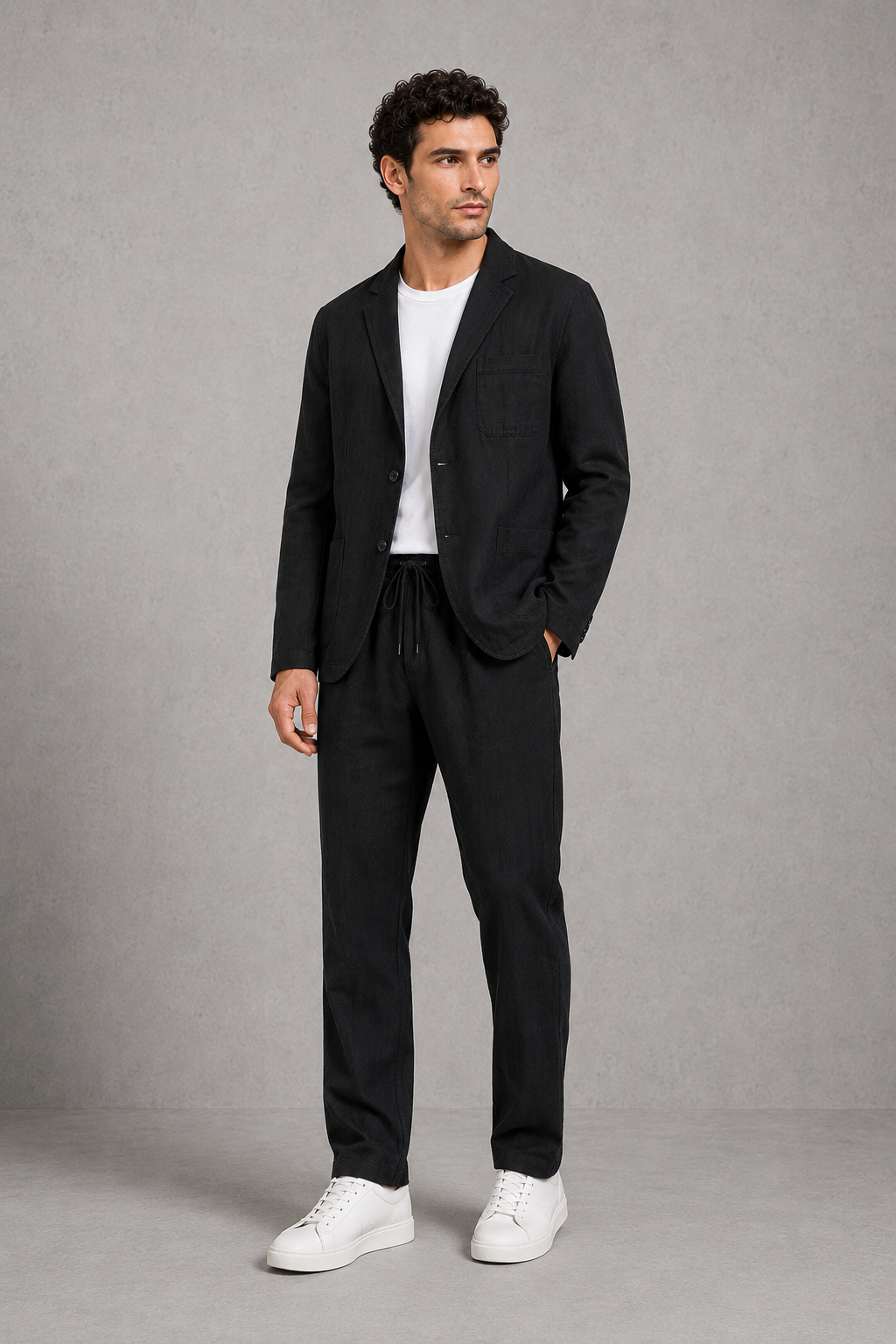 Linen Look Suit Mens Two Piece Blazer Drawstring Trousers Relaxed Fit Holiday Wedding - image 5