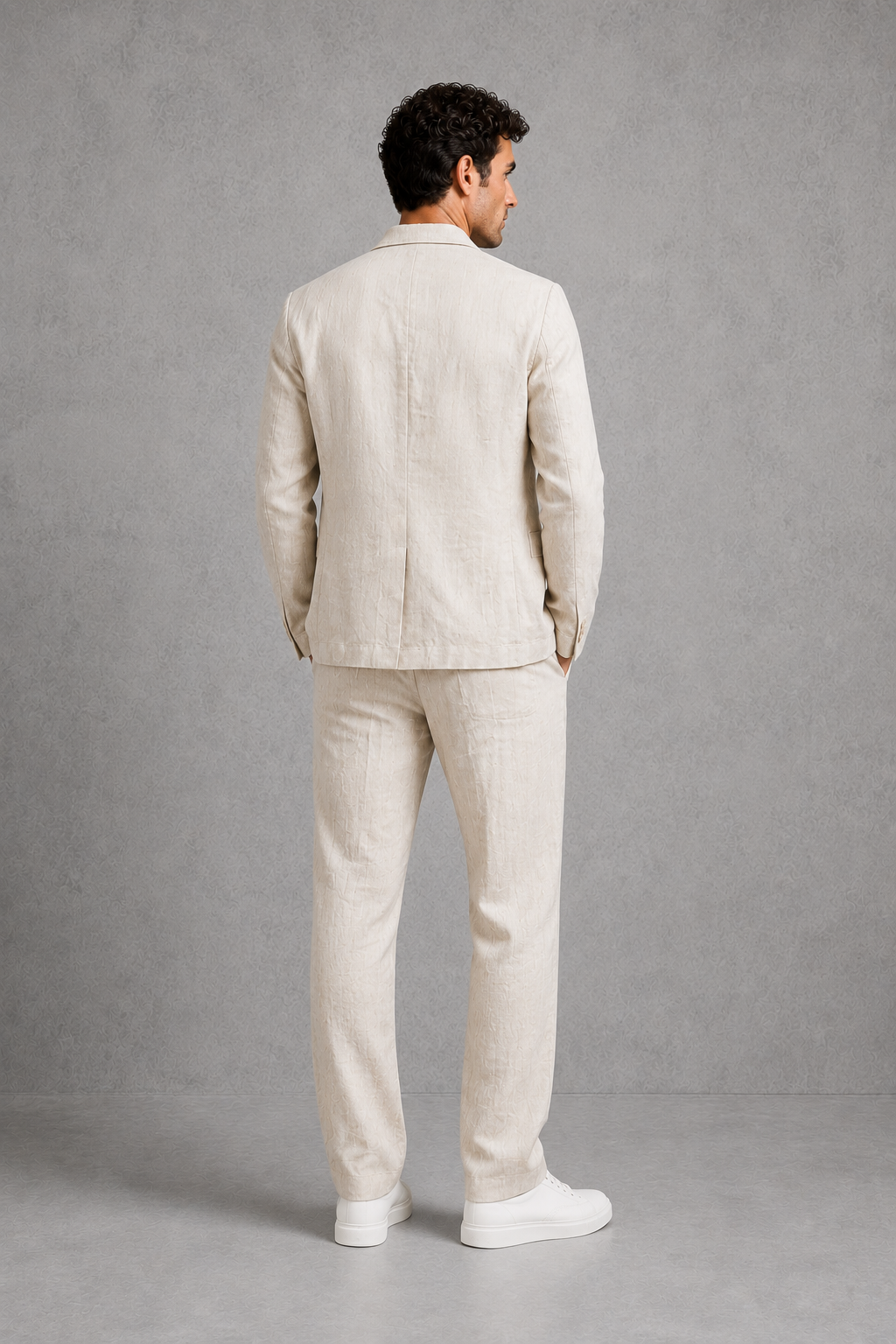 Linen Look Suit Mens Two Piece Blazer Drawstring Trousers Relaxed Fit Holiday Wedding - image 3