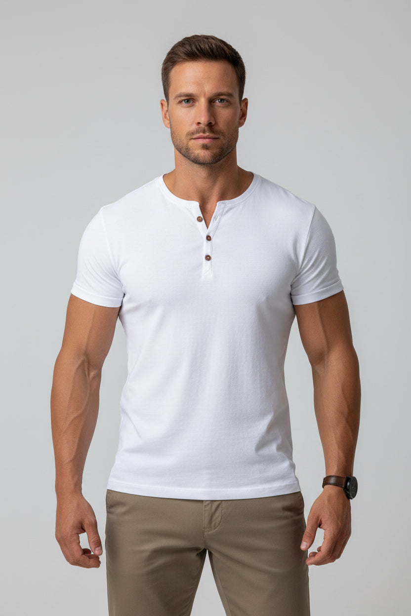Henley T Shirt Mens Short Sleeve Three Button Placket Plain Casual Everyday Layering - image 1