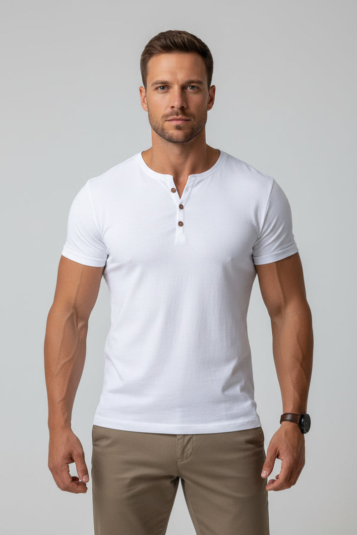 Henley T Shirt Mens Short Sleeve Three Button Placket Plain Casual Everyday Layering - image 1