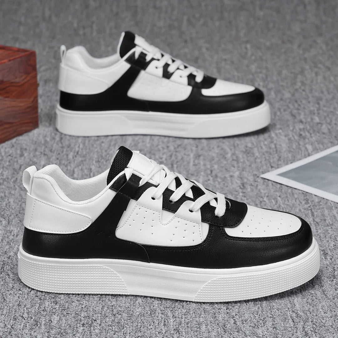 Court Trainers Mens Lace Up Leather Look Perforated Panel Chunky Sole Lightweight Casual - image 4