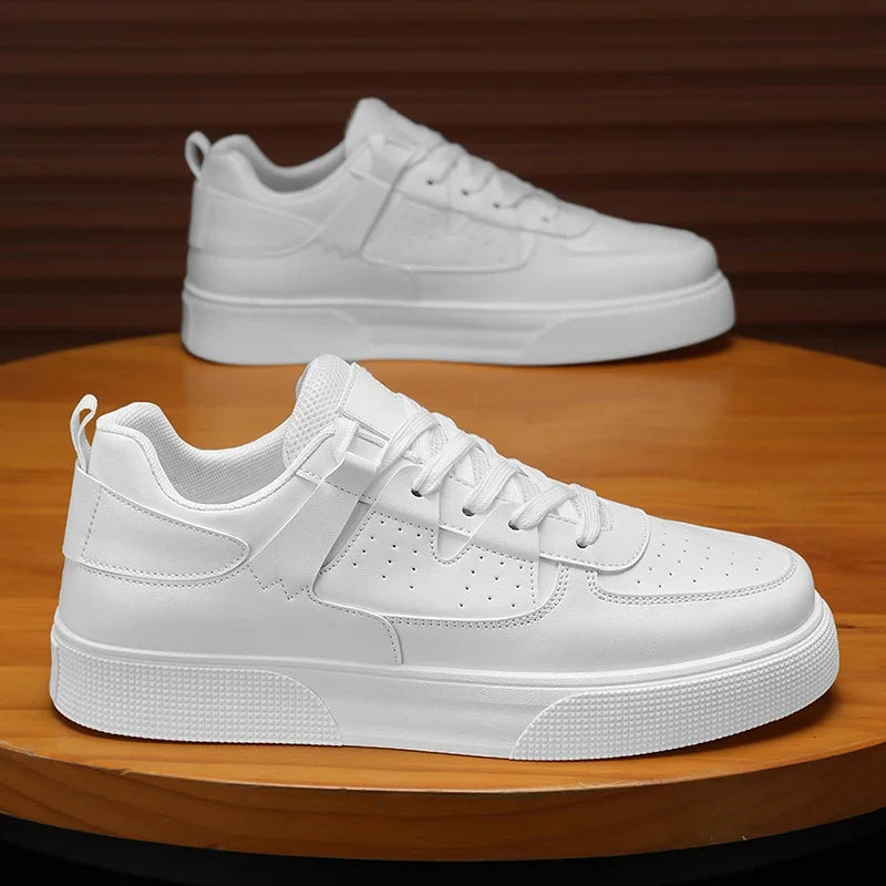 Court Trainers Mens Lace Up Leather Look Perforated Panel Chunky Sole Lightweight Casual - image 5