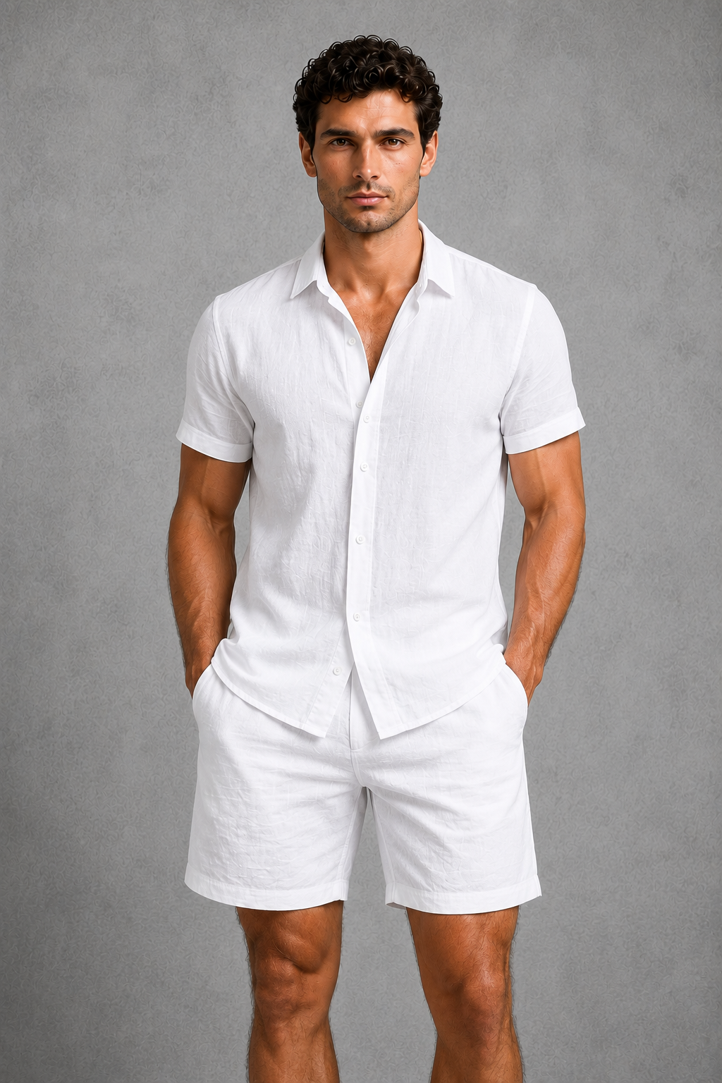 Co Ord Set Mens Linen Look Short Sleeve Shirt Shorts Two Piece Holiday Resort - image 1