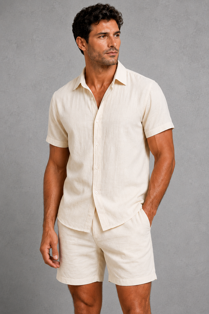 Co Ord Set Mens Linen Look Short Sleeve Shirt Shorts Two Piece Holiday Resort - image 5