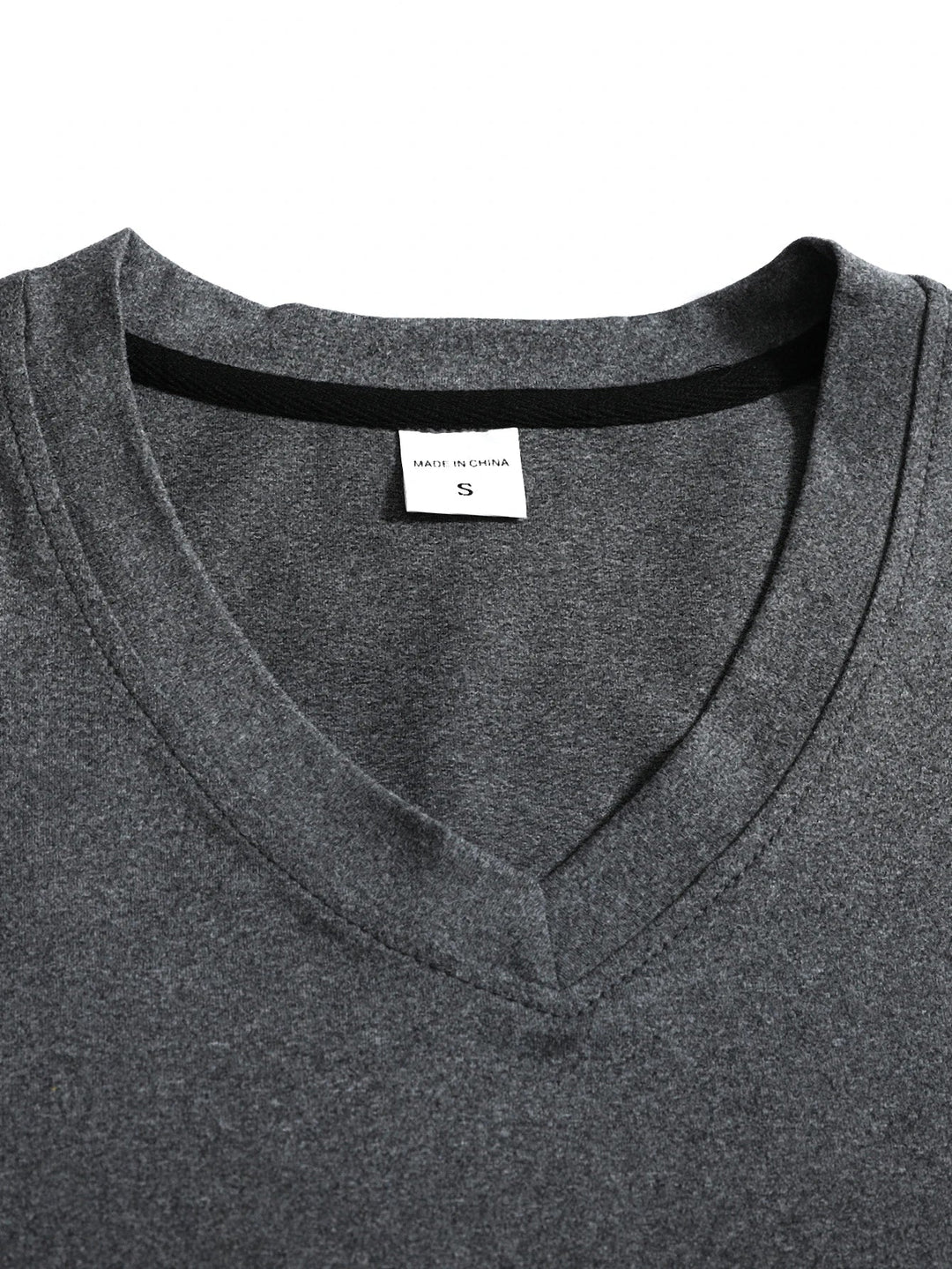 Long Sleeve T Shirt Mens V Neck Stretch Jersey Plain Casual Layering - image 3