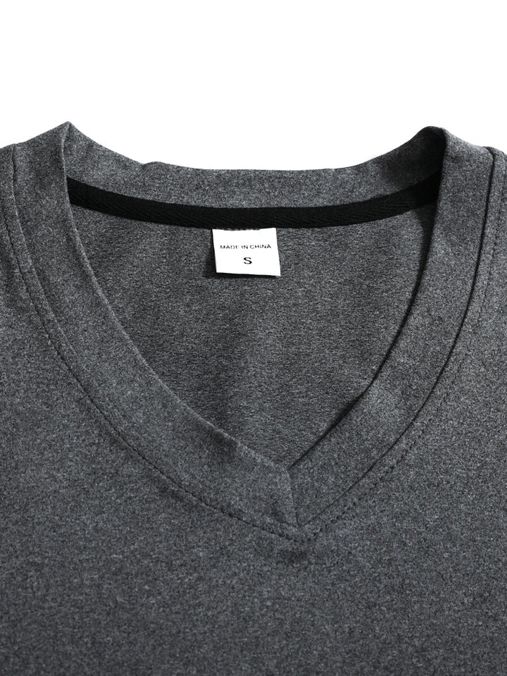 Long Sleeve T Shirt Mens V Neck Stretch Jersey Plain Casual Layering - image 3