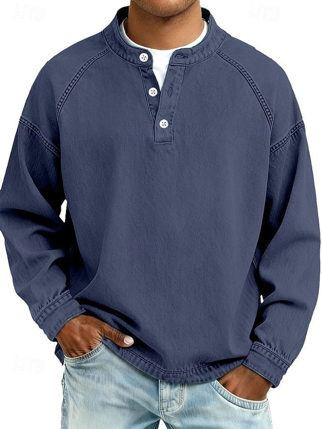 Henley Sweatshirt Mens Washed Finish Raglan Sleeve Button Band Collar Relaxed Fit - image 7