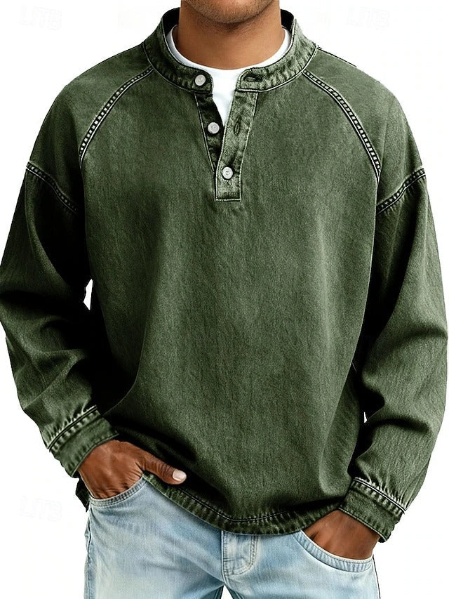 Henley Sweatshirt Mens Washed Finish Raglan Sleeve Button Band Collar Relaxed Fit - image 6