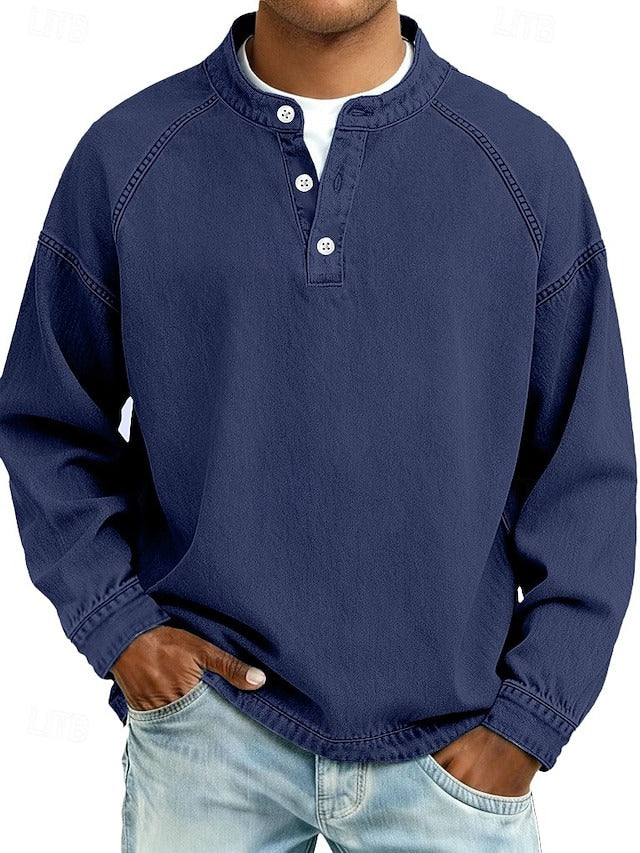 Henley Sweatshirt Mens Washed Finish Raglan Sleeve Button Band Collar Relaxed Fit - image 10