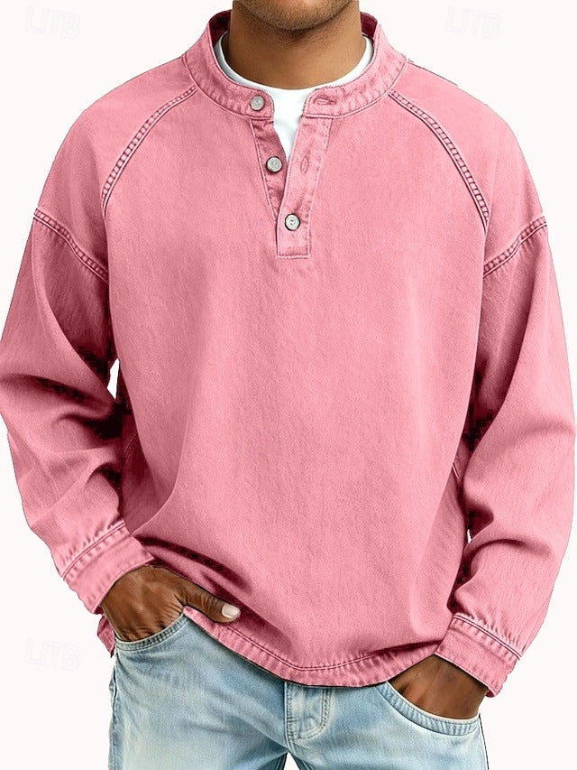 Henley Sweatshirt Mens Washed Finish Raglan Sleeve Button Band Collar Relaxed Fit - image 9