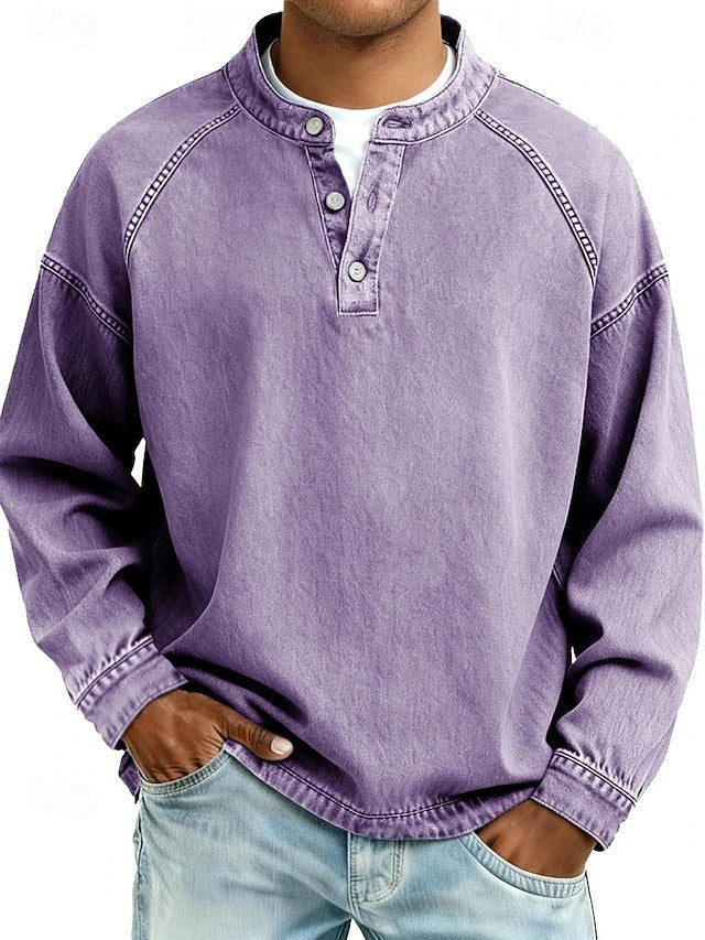 Henley Sweatshirt Mens Washed Finish Raglan Sleeve Button Band Collar Relaxed Fit - image 4