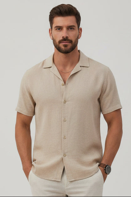 Cuban Collar Shirt Mens Short Sleeve Textured Relaxed Fit Button Front Resort Party - image 2