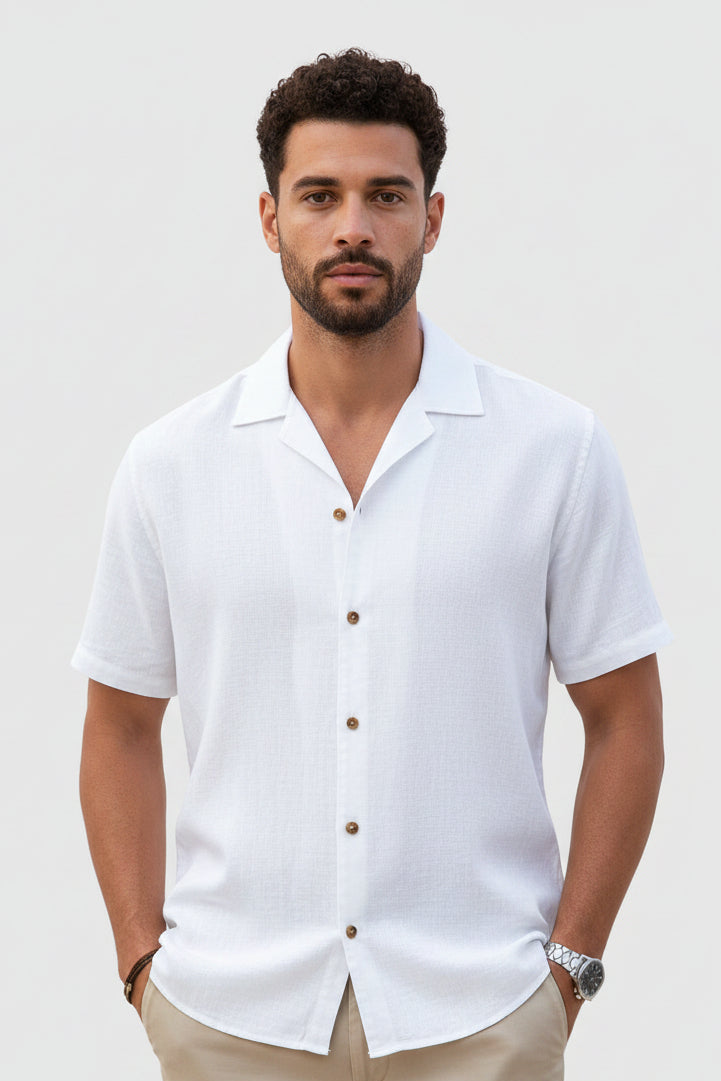 Cuban Collar Shirt Mens Short Sleeve Textured Relaxed Fit Button Front Resort Party - image 3