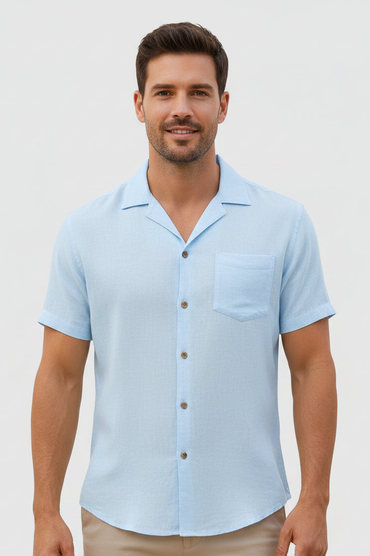 Cuban Collar Shirt Mens Short Sleeve Textured Relaxed Fit Button Front Resort Party - image 4