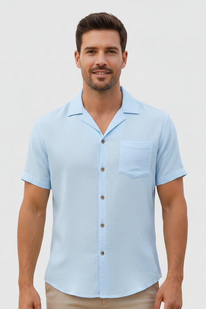 Cuban Collar Shirt Mens Short Sleeve Textured Relaxed Fit Button Front Resort Party - image 4
