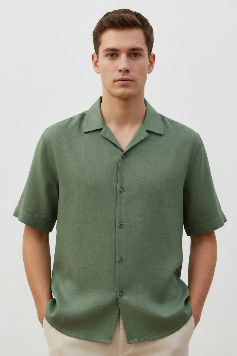 Cuban Collar Shirt Mens Short Sleeve Textured Relaxed Fit Button Front Resort Party - image 5