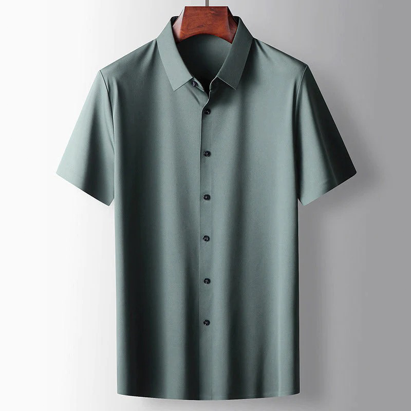 Party Shirt Mens Short Sleeve Satin Feel Smooth Lightweight Regular Fit Point Collar Holiday - image 2