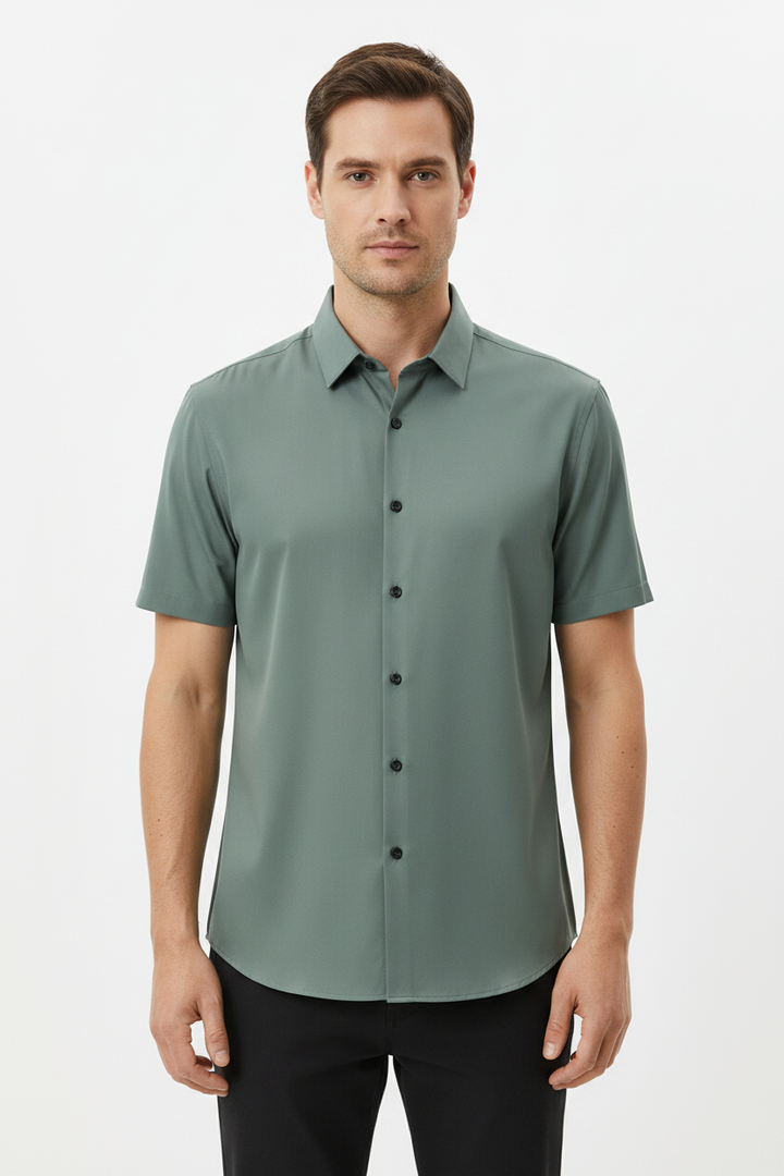 Party Shirt Mens Short Sleeve Satin Feel Smooth Lightweight Regular Fit Point Collar Holiday - image 1