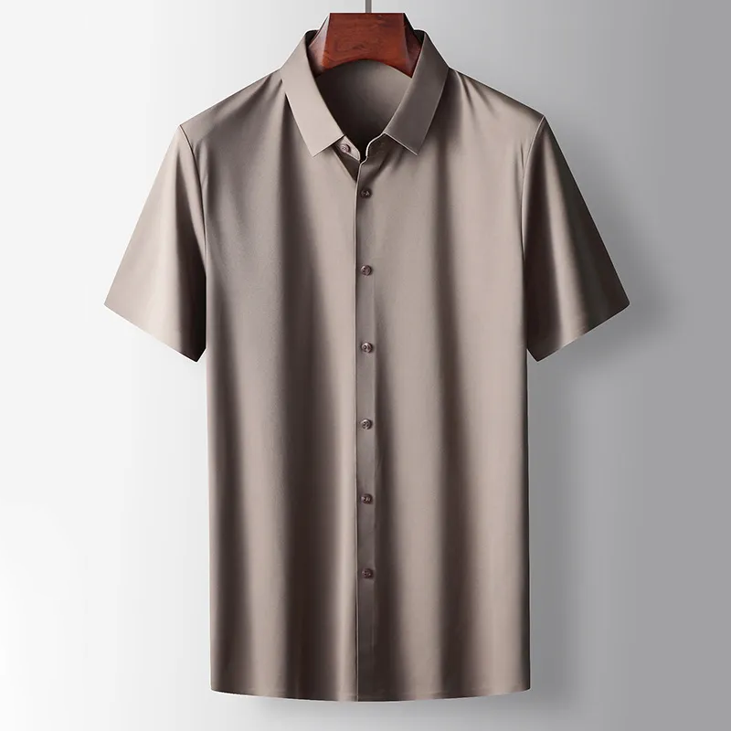 Party Shirt Mens Short Sleeve Satin Feel Smooth Lightweight Regular Fit Point Collar Holiday - image 7