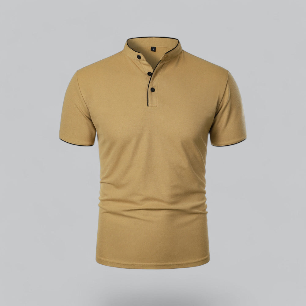 Polo Shirt Mens Grandad Collar Short Sleeve Contrast Piping Tailored Fit Layering - image 2
