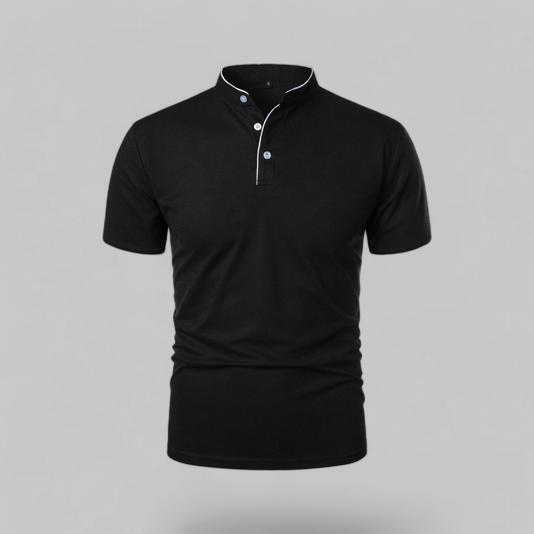 Polo Shirt Mens Grandad Collar Short Sleeve Contrast Piping Tailored Fit Layering - image 11