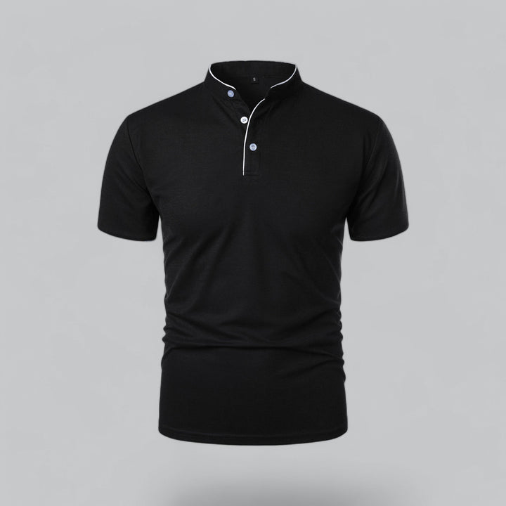 Polo Shirt Mens Grandad Collar Short Sleeve Contrast Piping Tailored Fit Layering - image 11