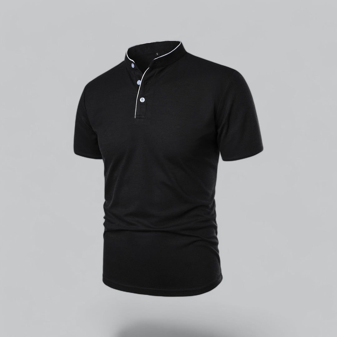 Polo Shirt Mens Grandad Collar Short Sleeve Contrast Piping Tailored Fit Layering - image 13