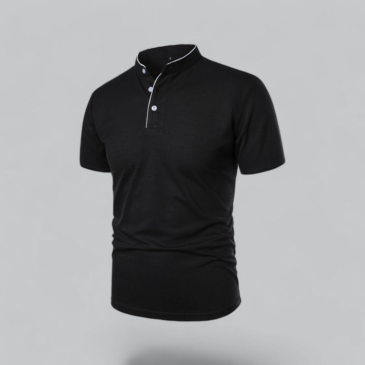 Polo Shirt Mens Grandad Collar Short Sleeve Contrast Piping Tailored Fit Layering - image 13