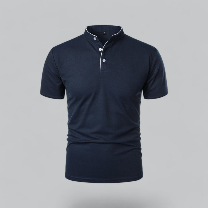 Polo Shirt Mens Grandad Collar Short Sleeve Contrast Piping Tailored Fit Layering - image 14
