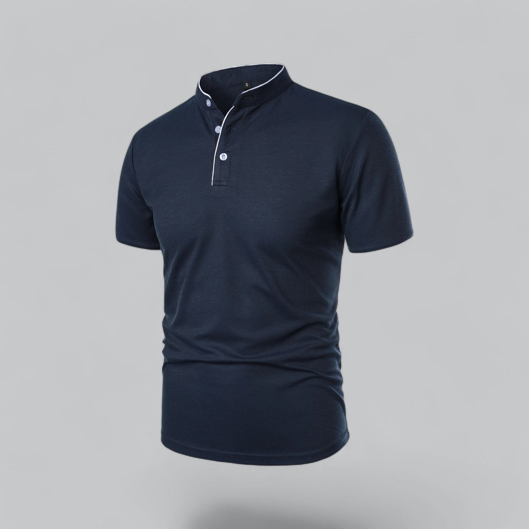 Polo Shirt Mens Grandad Collar Short Sleeve Contrast Piping Tailored Fit Layering - image 16