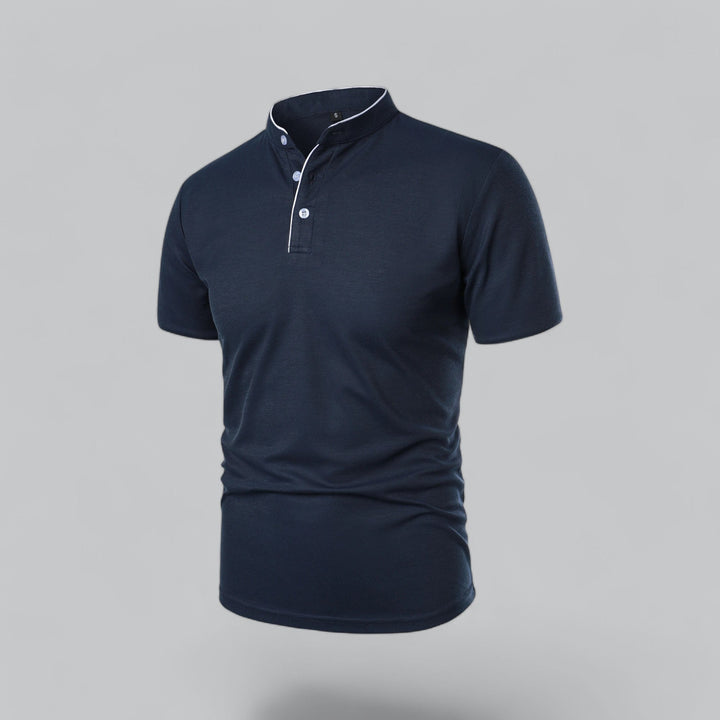 Polo Shirt Mens Grandad Collar Short Sleeve Contrast Piping Tailored Fit Layering - image 16