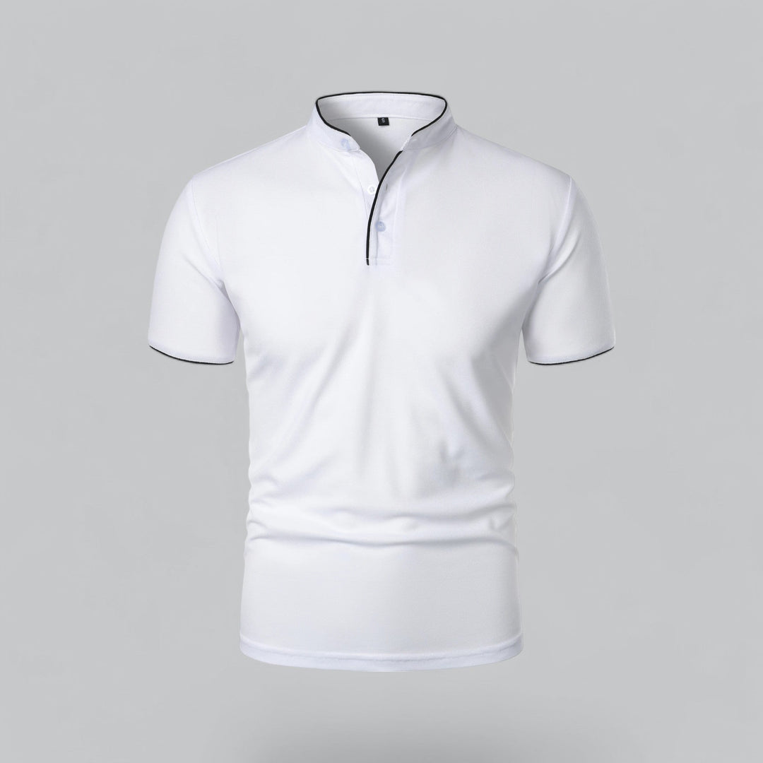 Polo Shirt Mens Grandad Collar Short Sleeve Contrast Piping Tailored Fit Layering - image 17
