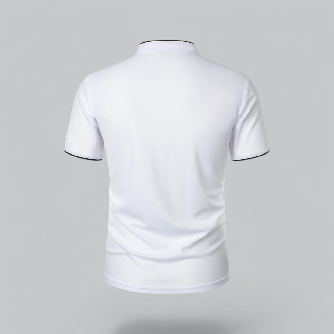 Polo Shirt Mens Grandad Collar Short Sleeve Contrast Piping Tailored Fit Layering - image 18