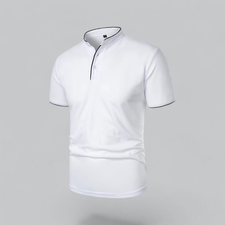 Polo Shirt Mens Grandad Collar Short Sleeve Contrast Piping Tailored Fit Layering - image 19