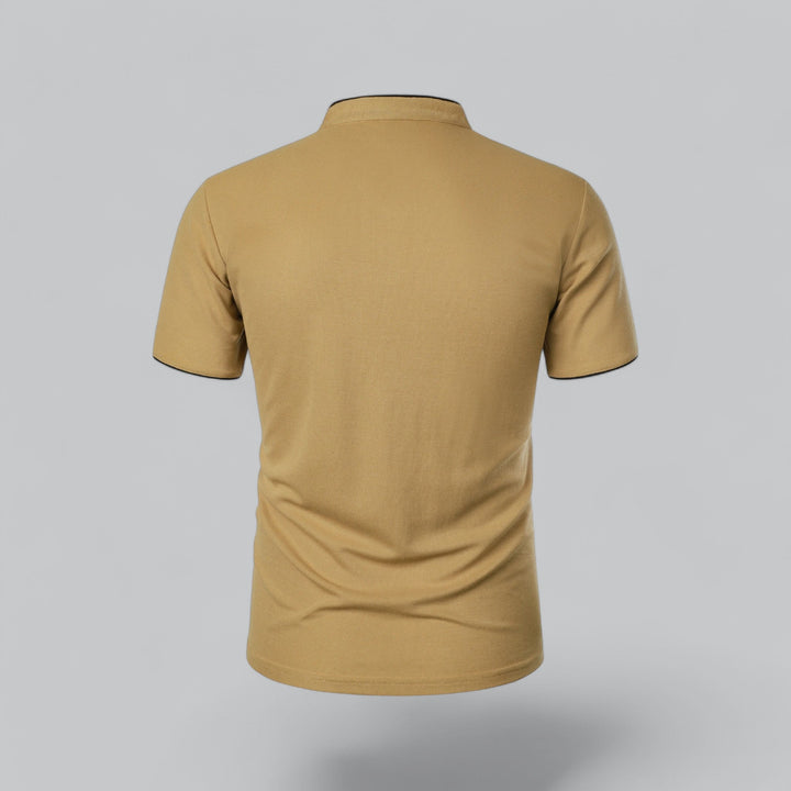 Polo Shirt Mens Grandad Collar Short Sleeve Contrast Piping Tailored Fit Layering - image 3